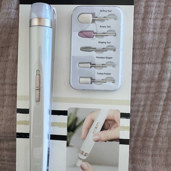 Electric Nail Care Set with White and Silver Finish - Picture 1 of 2